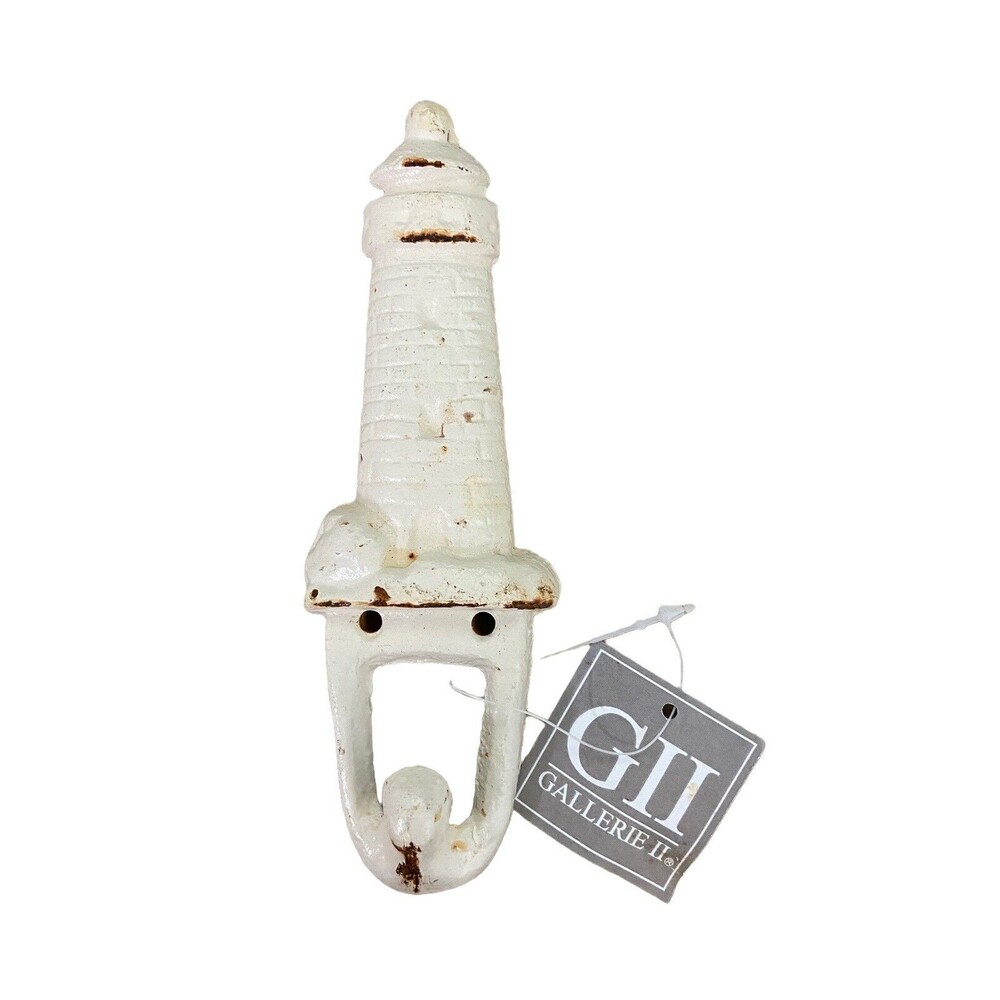 G2 Cast Iron Kitchen  Rusty Lighthouse Bathroom Wall Coat Towel Hook White 6.25"
